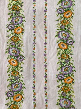Fabric Purple Orange Floral Stripes White Ivory Quilting Sewing Remnants Arts